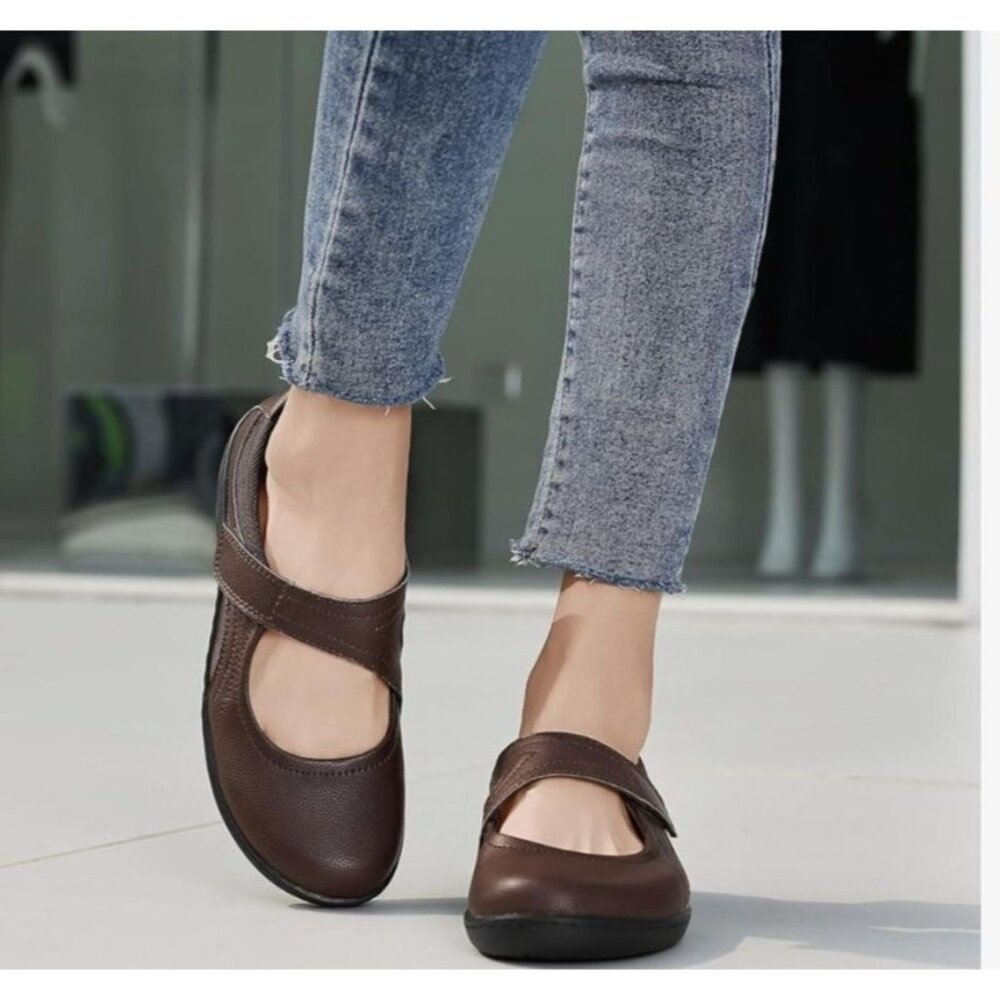 Oviaric Womens Brown Leather Mary Jane Shoes US 8.5 Comfort Sole Adj Strap - Picture 2 of 12